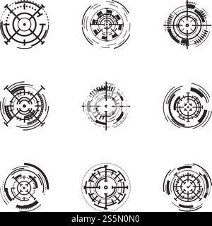 Crosshair icon set. Simple set of 9 crosshair vector icons for web design isolated on white background. Crosshair icon set, simple style Stock Vector