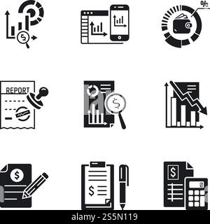 Business report icon set. Simple set of 9 business report vector icons for web design isolated on white background. Business report icon set, simple style Stock Vector