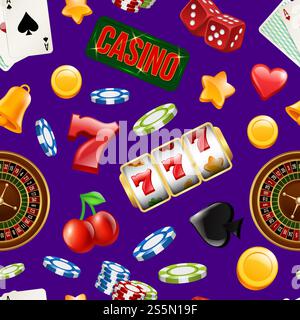 Vector realistic casino gamble pattern or background illustration. Gamble luck and casino pattern, chance and fortune. Vector realistic casino gamble pattern or background illustration Stock Vector