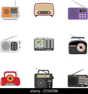 Old radio icon set. Flat set of 9 old radio vector icons for web design isolated on white background. Old radio icon set, flat style Stock Vector