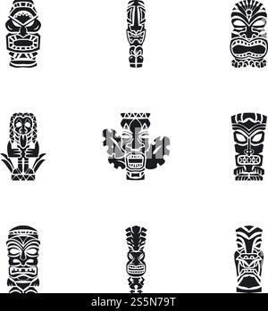 Totem idol icon set. Simple set of 9 totem idol vector icons for web design isolated on white background. Totem idol icon set, simple style Stock Vector