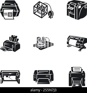 3d printer icon set. Simple set of 9 3d printer vector icons for web design isolated on white background. 3d printer icon set, simple style Stock Vector