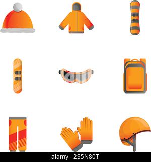 Winter sports equipment icon set. Cartoon set of 9 winter sports equipment vector icons for web design isolated on white background. Winter sports equipment icon set, cartoon style Stock Vector