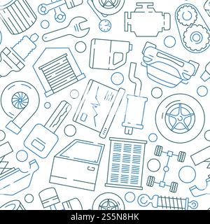 Car service pattern. Motor engine radiator mechanic auto parts and tools vector seamless background. Illustration of auto mechanic pattern, brake and engine. Car service pattern. Motor engine radiator mechanic auto parts and tools vector seamless background Stock Vector