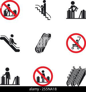 City escalator icon set. Simple set of 9 city escalator vector icons for web design isolated on white background. City escalator icon set, simple style Stock Vector