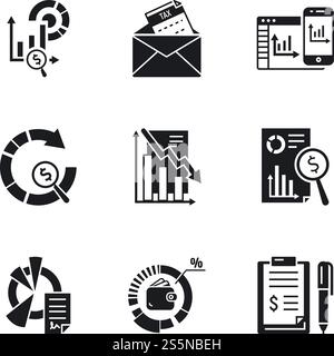 Finance graph icon set. Simple set of 9 finance graph vector icons for web design isolated on white background. Finance graph icon set, simple style Stock Vector