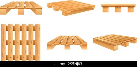 Pallet icons set. Cartoon set of pallet vector icons for web design. Pallet icons set, cartoon style Stock Vector