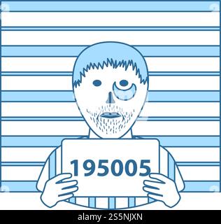 Prisoner In Front Of Wall With Scale Icon. Thin Line With Blue Fill Design. Vector Illustration. Stock Vector