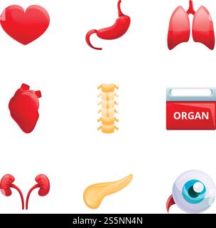 Donate organs icons set. Cartoon set of donate organs vector icons for ...