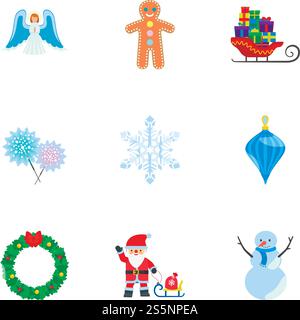 Christmas holidays icon set. Flat set of 9 christmas holidays vector icons for web design isolated on white background. Christmas holidays icon set, flat style Stock Vector