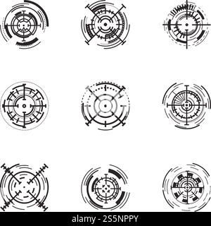 Digital target icon set. Simple set of 9 digital target vector icons for web design isolated on white background. Digital target icon set, simple style Stock Vector