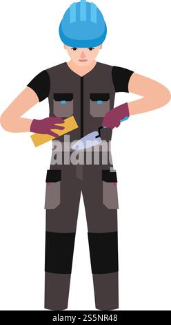 Builder man icon. Flat illustration of builder man vector icon for web design. Builder man icon, flat style Stock Vector