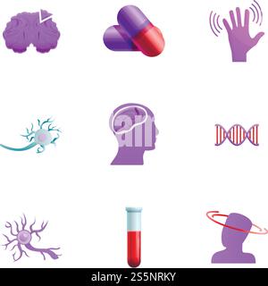 Granpa alzheimer disease icon set. Cartoon set of 9 granpa alzheimer disease vector icons for web design isolated on white background. Granpa alzheimer disease icon set, cartoon style Stock Vector