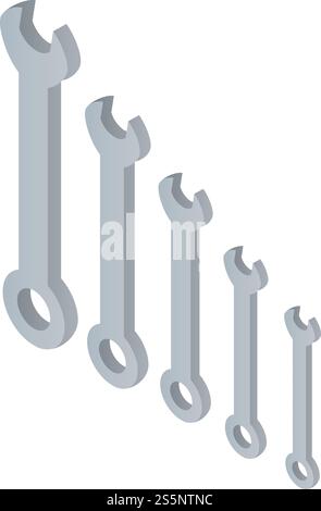 Set tool key icon. Isometric of set tool key vector icon for web design isolated on white background. Set tool key icon, isometric style Stock Vector