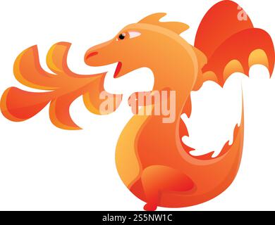 Dragon with fire icon. Cartoon of dragon with fire vector icon for web design isolated on white background. Dragon with fire icon, cartoon style Stock Vector