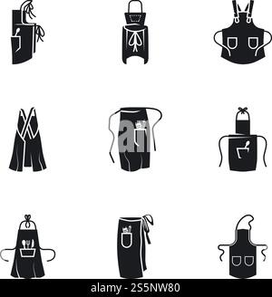 Culinary apron icon set. Simple set of 9 culinary apron vector icons for web design isolated on white background. Culinary apron icon set, simple style Stock Vector