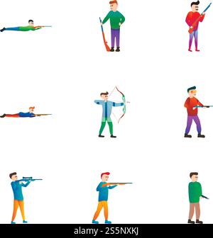 Shooting icon set. Cartoon set of 9 shooting vector icons for web design isolated on white background. Shooting icon set, cartoon style Stock Vector