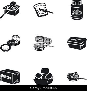 Eco butter icon set. Simple set of 9 eco butter vector icons for web design isolated on white background. Eco butter icon set, simple style Stock Vector