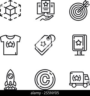 Business target icon set. Outline set of 9 business target vector icons for web design isolated on white background. Business target icon set, outline style Stock Vector