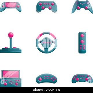 Videogame joystick icon set. Cartoon set of 9 videogame joystick vector ...