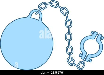 Fetter With Ball Icon. Thin Line With Blue Fill Design. Vector Illustration. Stock Vector