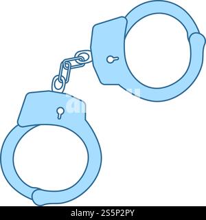 Police Handcuff Icon. Thin Line With Blue Fill Design. Vector Illustration. Stock Vector