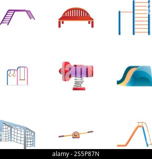Park playground icon set. Cartoon set of 9 park playground vector icons for web design isolated on white background. Park playground icon set, cartoon style Stock Vector
