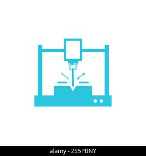 CNC Machine Icon. Isolated on white background. Blue icon set. Stock Vector