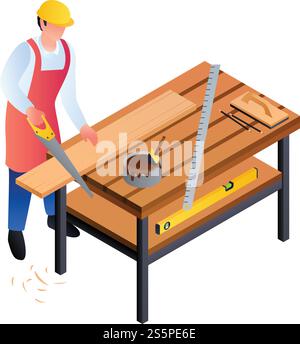 Carpenter worker icon. Isometric of carpenter worker vector icon for web design isolated on white background. Carpenter worker icon, isometric style Stock Vector