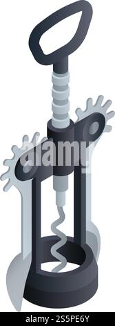 Wheel corkscrew icon. Isometric of wheel corkscrew vector icon for web design isolated on white background. Wheel corkscrew icon, isometric style Stock Vector