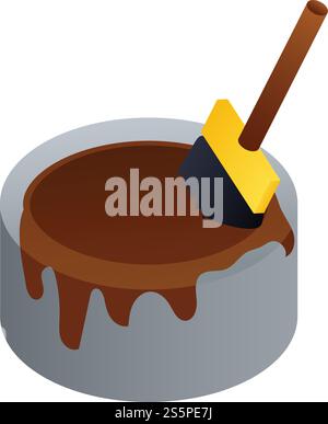 Brown paint bucket icon. Isometric of brown paint bucket vector icon for web design isolated on white background. Brown paint bucket icon, isometric style Stock Vector
