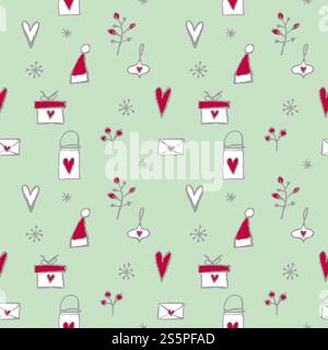 Merry Christmas Doodles. Seamless Decorative background. Stock Vector