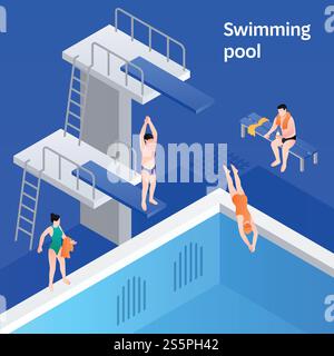 Swimming pool concept banner. Isometric illustration of swimming pool vector concept banner for web design. Swimming pool concept banner, isometric style Stock Vector