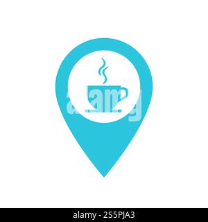 Time for Coffee. Pin Your Spot icon. Isolated on white background. Blue icon set. Stock Vector