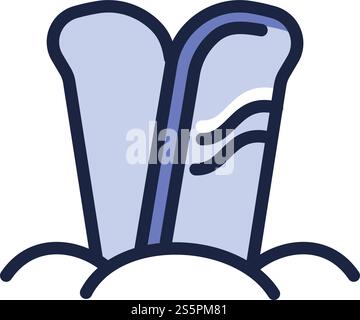Snowboard in snow icon. Outline snowboard in snow vector icon for web design isolated on white background. Snowboard in snow icon, outline style Stock Vector
