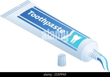 Toothpaste icon. Isometric of toothpaste vector icon for web design isolated on white background. Toothpaste icon, isometric style Stock Vector