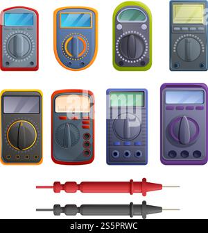 Multimeter icons set. Cartoon set of multimeter vector icons for web design. Multimeter icons set, cartoon style Stock Vector