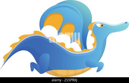 Flying blue dragon icon. Cartoon of flying blue dragon vector icon for web design isolated on white background. Flying blue dragon icon, cartoon style Stock Vector