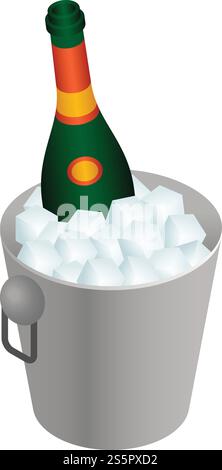 Champagne bottle ice box icon. Isometric of champagne bottle ice box vector icon for web design isolated on white background. Champagne bottle ice box icon, isometric style Stock Vector