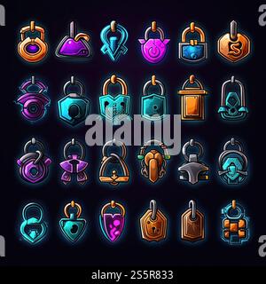 metal lock key game ai generated. protection shape, app safety, icon ...