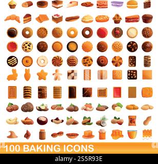 100 baking icons set. Cartoon illustration of 100 baking icons vector ...