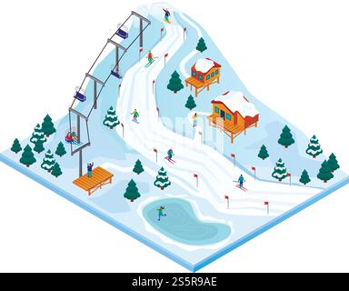 Ski resort concept banner. Isometric illustration of ski resort vector concept banner for web design. Ski resort concept banner, isometric style Stock Vector