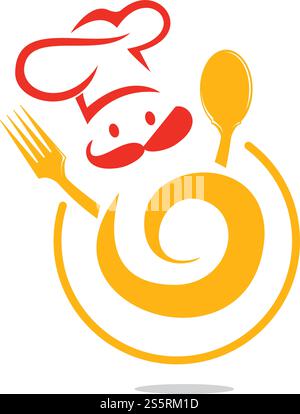 Logo template for Food and Restaurant. Master chef creative symbol concept. Cook face, mustache and hat. Stock Vector