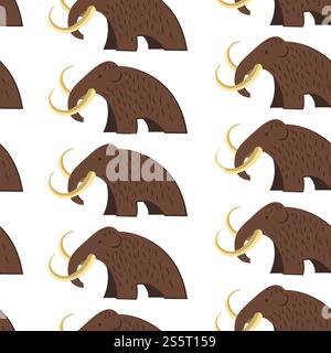 Mammoth animal with fur and tusks bones seamless pattern vector prehistoric creature living in stone age winter period large fauna wilderness mammal of great size paleontology research subject.. Mammoth animal with fur and tusks seamless pattern Stock Vector