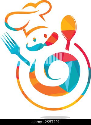 Logo template for Food and Restaurant. Master chef creative symbol concept. Cook face, mustache and hat. Stock Vector