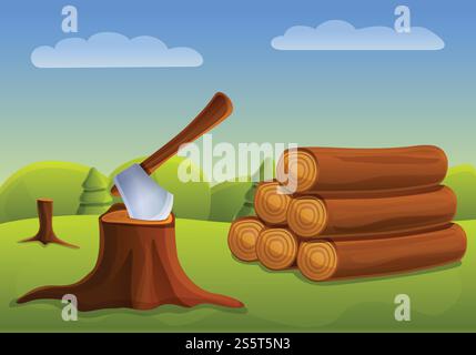 Cutting down forest concept banner. Cartoon illustration of cutting down forest vector concept banner for web design. Cutting down forest concept banner, cartoon style Stock Vector
