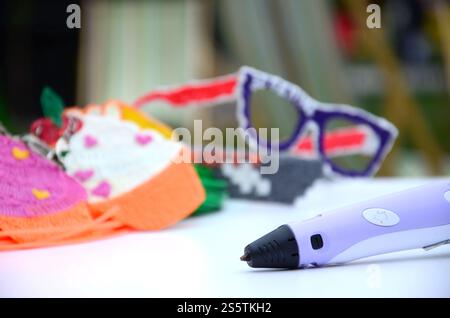 3d handle pen and 3d painting figures. Concept of andmade STEM education - New toy for child to Play and study at school and home. 3d handle pen and Stock Photo