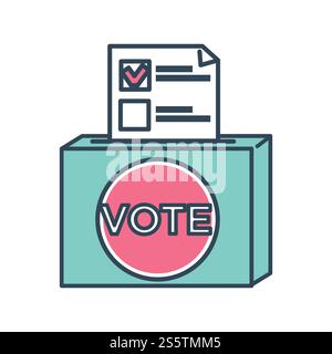 Vote ballot paper with mark for candidate chosen by people vector electoral season page with checkmark by name of person box with document voting container campaign and election filling form.. Vote ballot paper with mark for candidate chosen by people Stock Vector