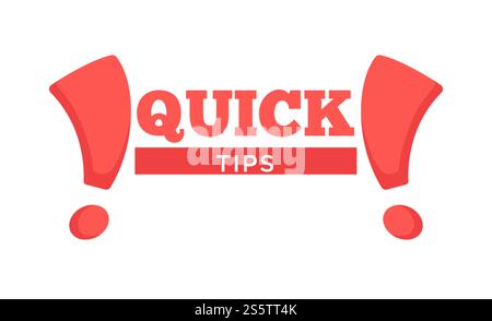 Quick tips poster giving advice. Hand gesture and headline placed in black block, logo of company service helping people to solve problems. Solution findings isolated on white vector illustration. Quick tips poster giving advice. Hand gesture and headline placed in black block Stock Vector