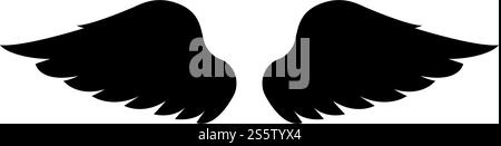 Wings of bird devil angel Pair of spread out animal part Fly concept Freedom idea icon black color vector illustration flat style simple image. Wings of bird devil angel Pair of spread out animal part Fly concept Freedom idea icon black color vector illustration flat style image Stock Vector